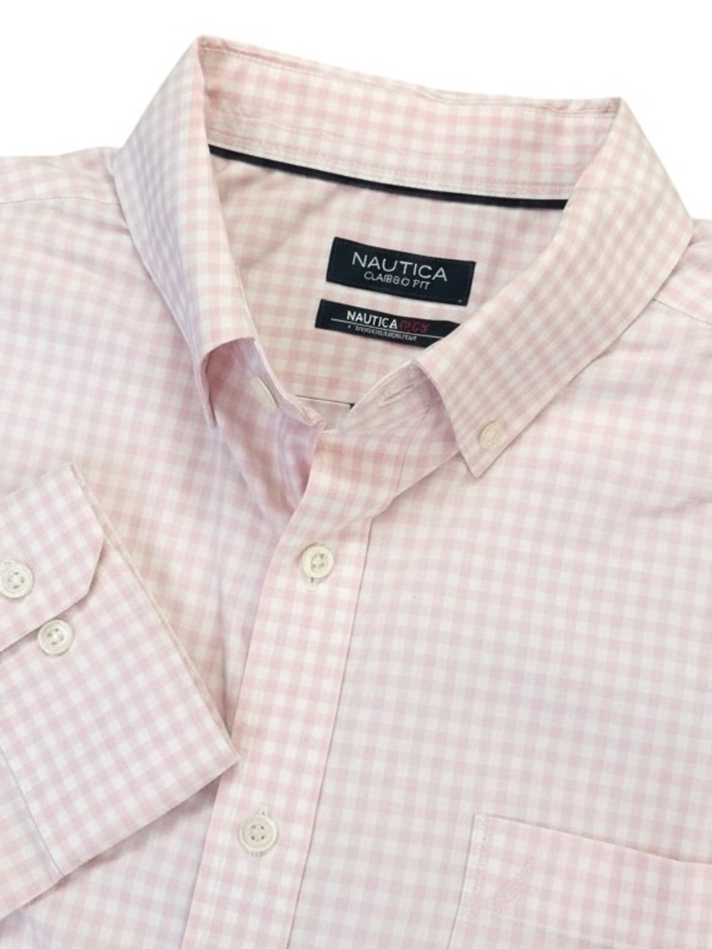 Nautica Button Down Shirt Mens XL Pink Gingham Flex Classic Fit Preppy Casual